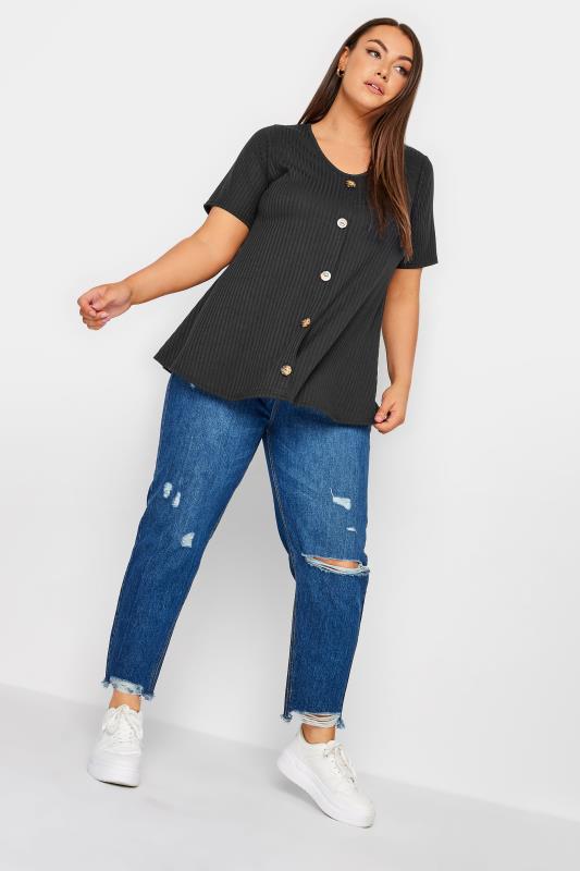 LIMITED COLLECTION Plus Size Curve Black Ribbed Swing Top | Yours Clothing  2