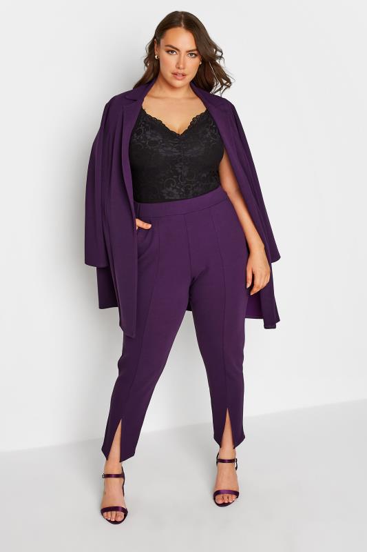 LIMITED COLLECTION Curve Dark Purple Split Hem Tapered Trousers 2