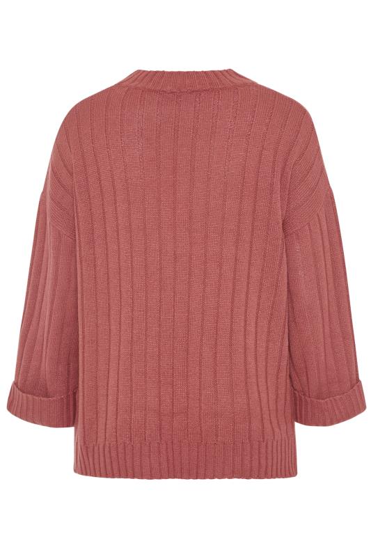 Pink Ribbed Wide Sleeve Knitted Jumper_BK.jpg