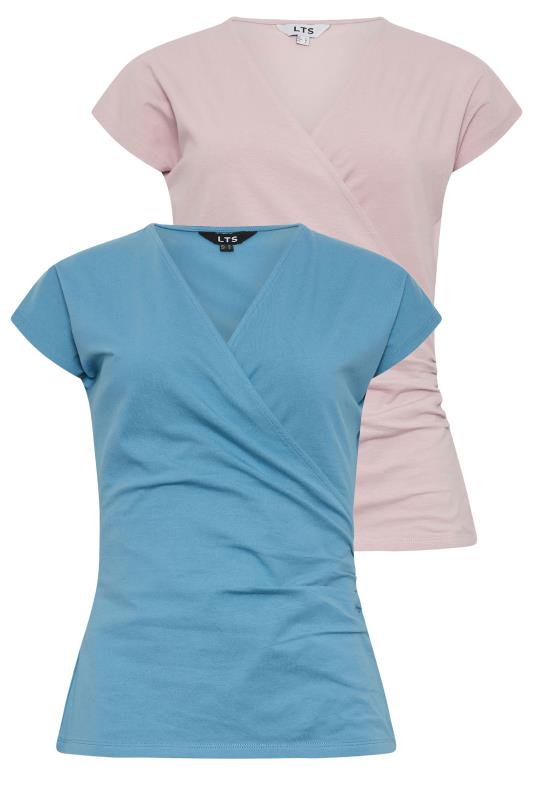 LTS Tall Women's 2 PACK Pink & Blue Short Sleeve Wrap Tops | Long Tall Sally 7