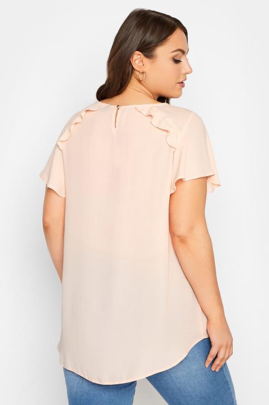 YOURS Plus Size Pink Frill Short Sleeve Blouse | Yours Clothing 3