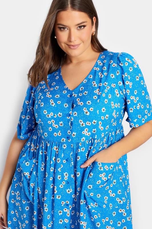 YOURS Plus Size Blue Daisy Print Smock Dress | Yours Clothing 4