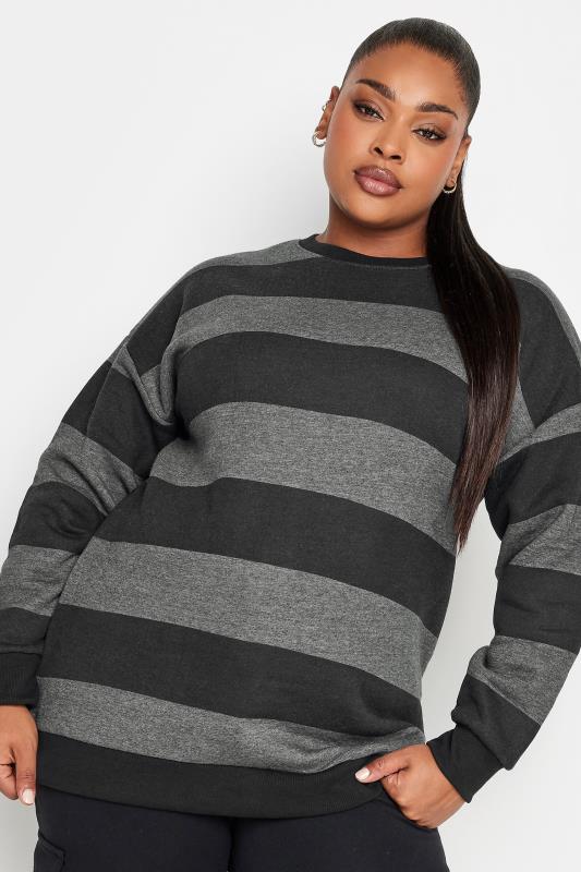 YOURS Plus Size Black Stripe Sweatshirt | Yours Clothing 1