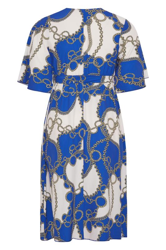YOURS LONDON Plus Size Blue Chain Print Wrap Dress | Yours Clothing 7