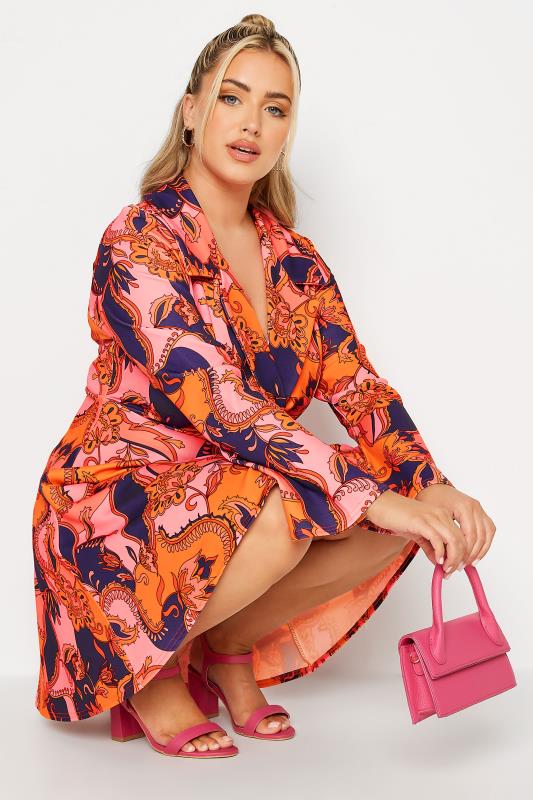 LIMITED COLLECTION Plus Size Pink & Orange Paisley Print Blazer Dress | Yours Clothing 4