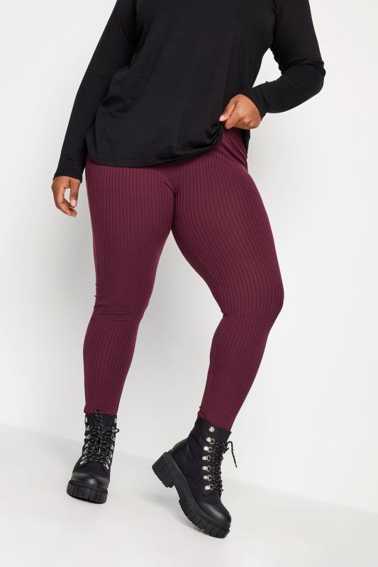 Plus Size  YOURS Curve Burgundy Red Ribbed Leggings