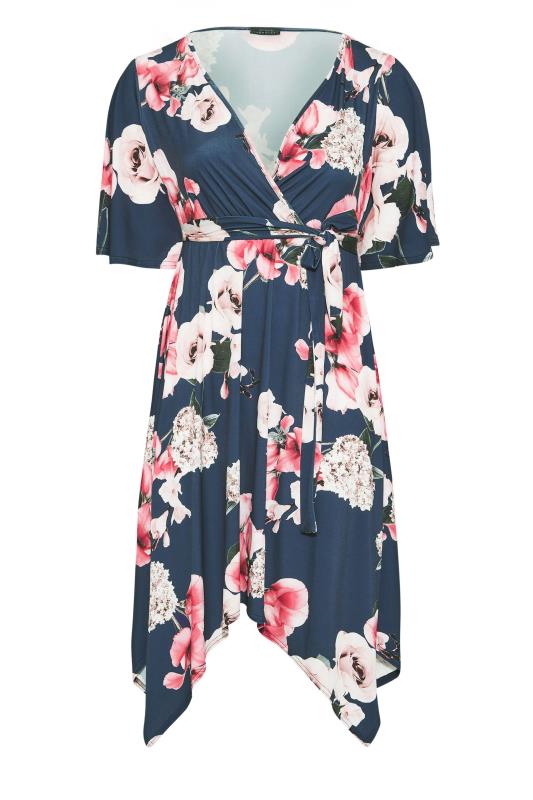 YOURS LONDON Plus Size Navy Blue Floral Hanky Hem Dress | Yours Clothing 6