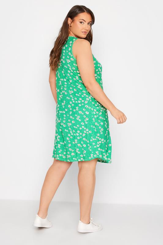 Plus Size Green Daisy Print Drape Pocket Dress | Yours Clothing 3