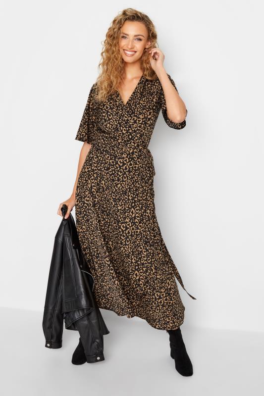 Tall  LTS Tall Black Leopard Print Midaxi Wrap Dress