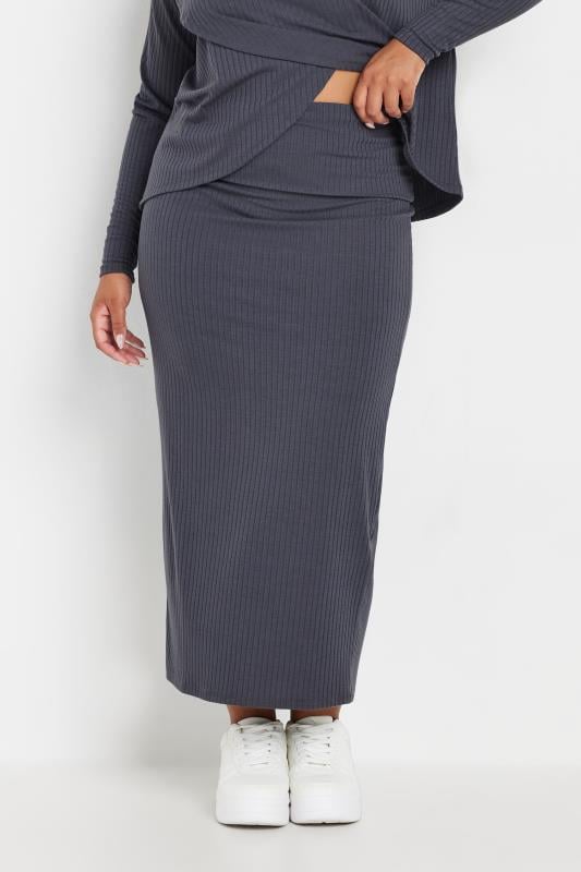 Plus Size  LIMITED COLLECTION Curve Grey Ribbed Maxi Skirt