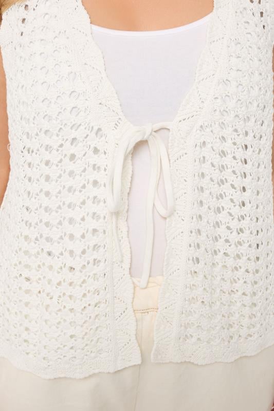 YOURS Plus Size Ivory White Scallop Edge Knitted Waistcoat | Yours Clothing 4