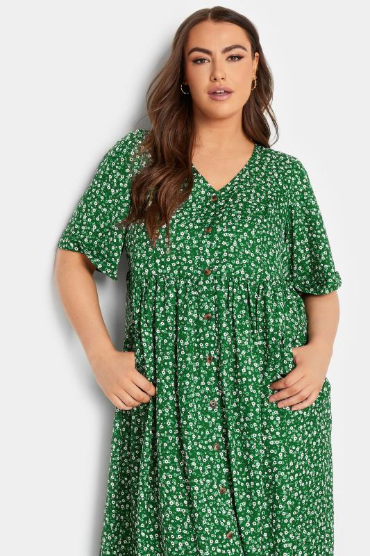 YOURS Plus Size Green Daisy Print Smock Dress | Yours Clothing 4