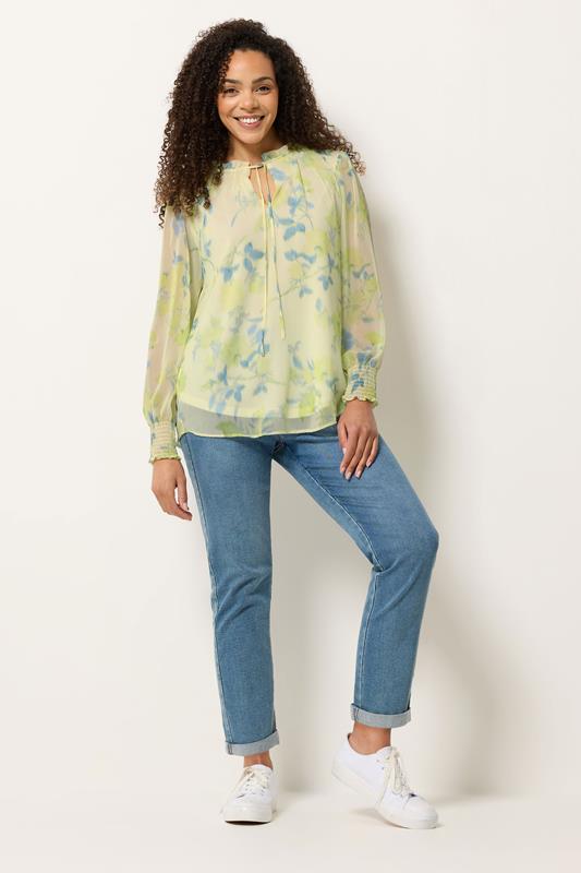M&Co Yellow Floral Print Tie Neck Blouse | M&Co 1