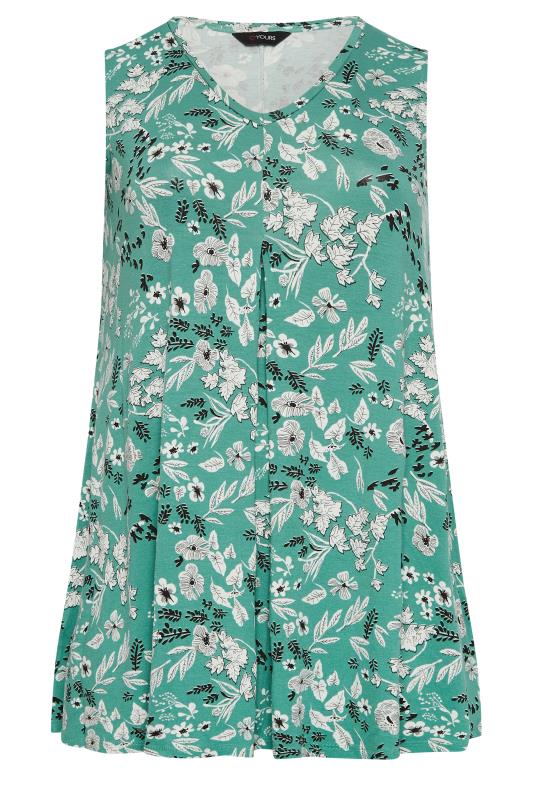 YOURS Plus Size Green Floral Pleat Front Vest Top | Yours Clothing  6