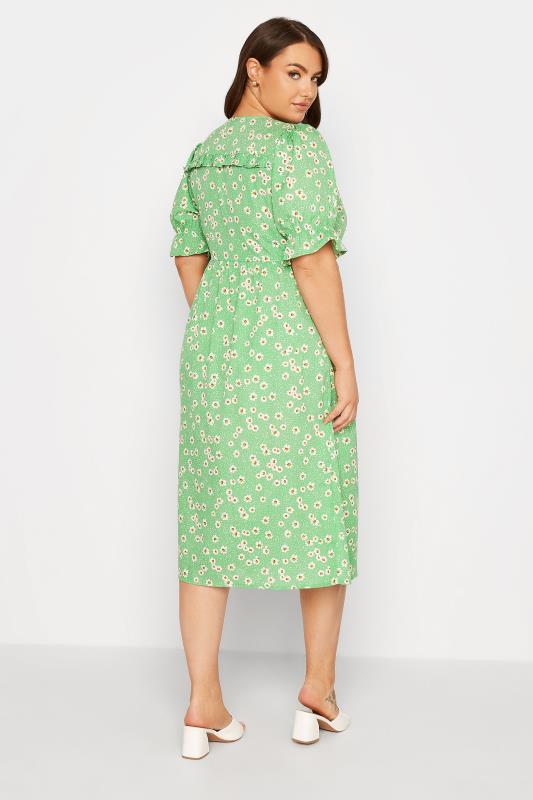 Plus Size Green Daisy Print Frill Sleeve Wrap Dress | Yours Clothing  3
