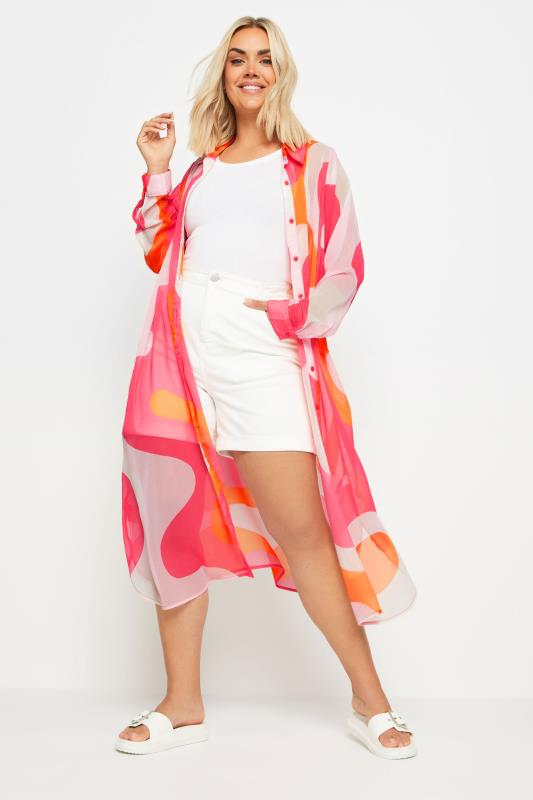 LIMITED COLLECTION Plus Size Pink & Orange Longline Shirt | Yours Clothing 2