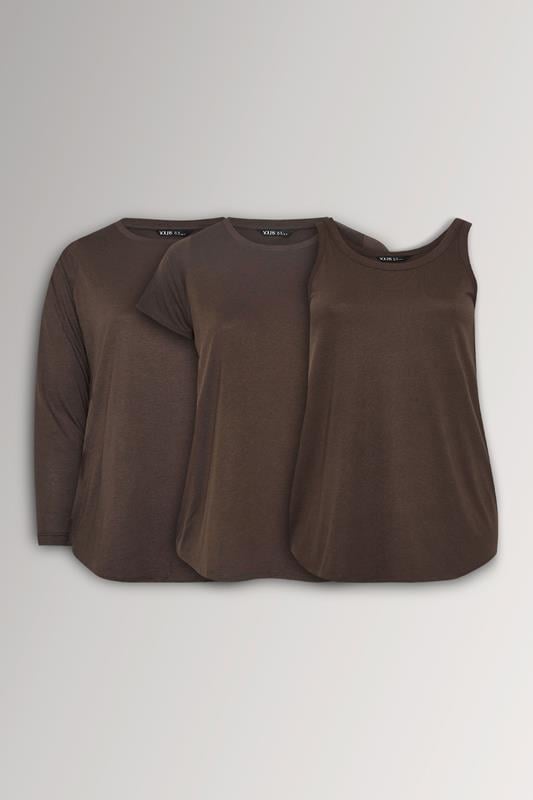 YOURSET Curve 3 PACK Chocolate Brown Core T-Shirt Essentials Set