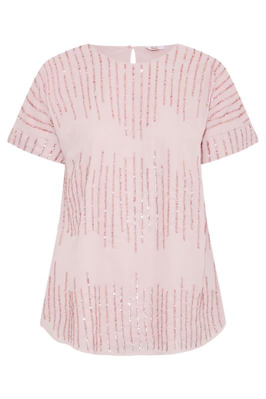 Plus Size LUXE Pink Sequin Hand Embellished Top | Yours Clothing 6