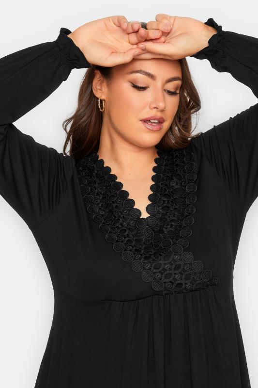 YOURS Plus Size Black Crochet Trim Tunic Top | Yours Clothing 4