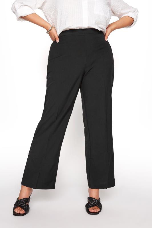Plus Size Black Elasticated Stretch Straight Leg Trousers - Petite | Yours Clothing 1