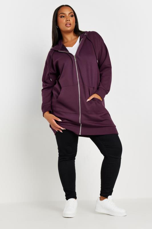  Grande Taille YOURS Curve Purple Zip Through Longline Hoodie