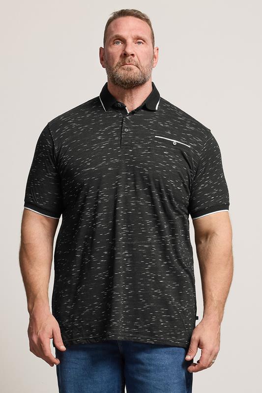 D555 Big & Tall Black Jacquard Polo Shirt | BadRhino 1