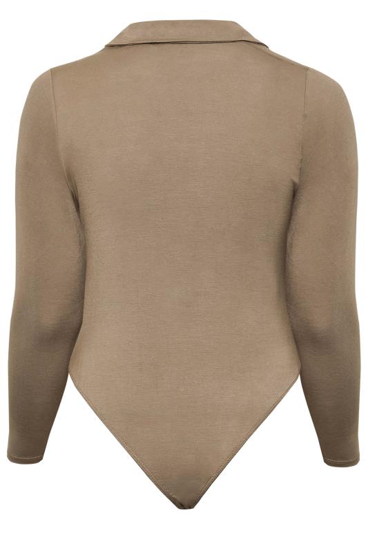 LIMITED COLLECTION Curve Beige Brown Ruched Front Bodysuit 2
