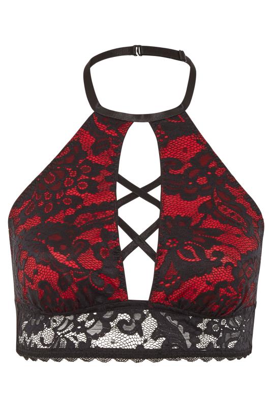 Red Boudoir Lace Halter Neck Non-Padded Non-Wired Bralette 4