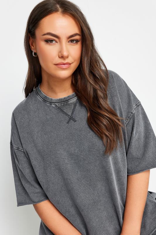 LIMITED COLLECTION Plus Size Grey Acid Wash Oversized T-Shirt | Yours Clothing 5