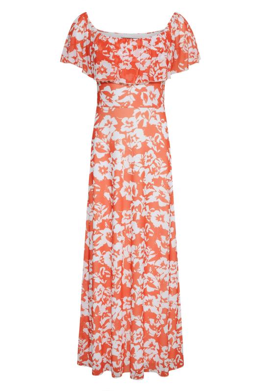 LTS Tall Women's Orange Floral Bardot Maxi Dress | Long Talll Sally 5