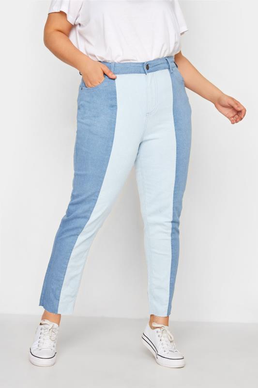 Curve Blue Two Tone MOM Jeans 2