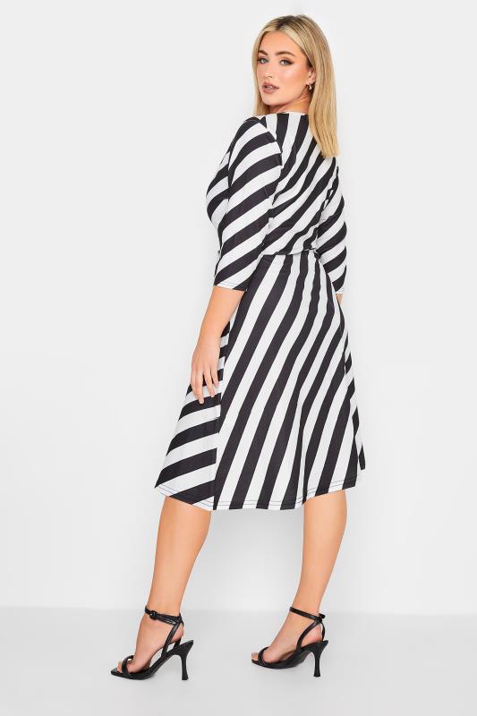 YOURS PETITE Plus Size Black & White Stripe Wrap Dress | Yours Clothing 3