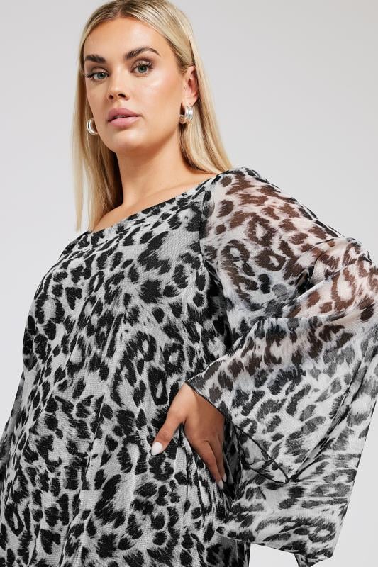 YOURS LONDON Plus Size Grey Leopard Print Asymmetrical Blouse | Yours Clothing 4