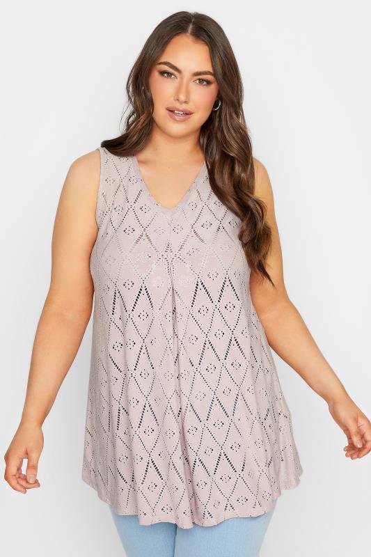YOURS Plus Size Pink Pointelle Vest Top | Yours Clothing 1