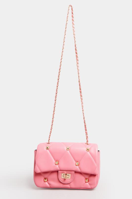 Pink Studded Quilted Chain Bag | Yours Clothing 3