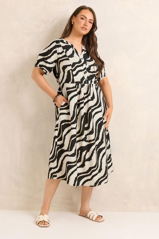 EVANS Plus Size Natural Brown Zebra Placket Midi Dress | Evans 1