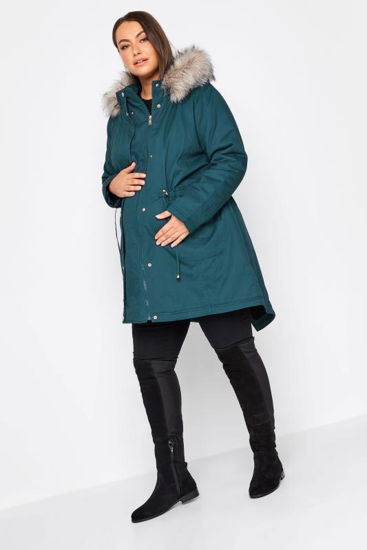 BUMP IT UP Maternity Curve Blue Parka Coat | Yours Clothing 2
