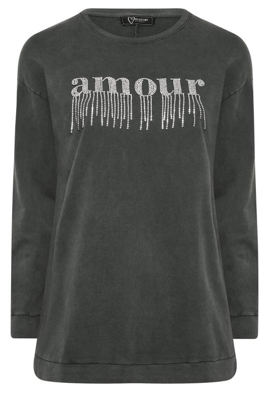 YOURS LUXURY Plus Size Grey 'Amour' Diamante Embellished Sweatshirt | Yours Clothing 7