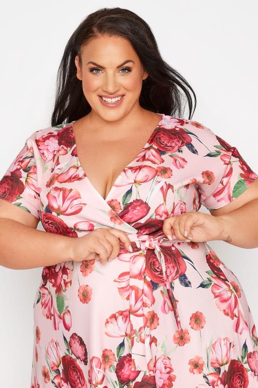 YOURS LONDON Plus Size Pink Floral Print Wrap Midi Dress | Yours Clothing 4