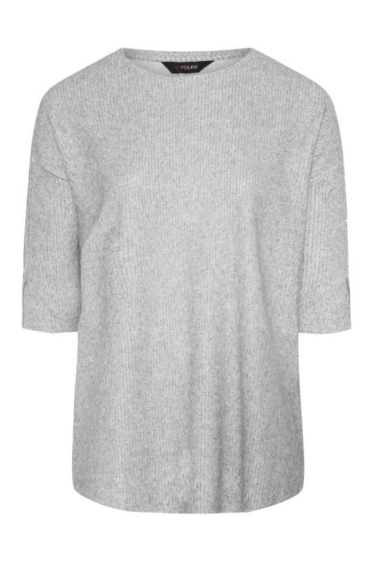 Plus Size Curve Grey Marl Button Sleeve Knitted Top | Yours Clothing 6