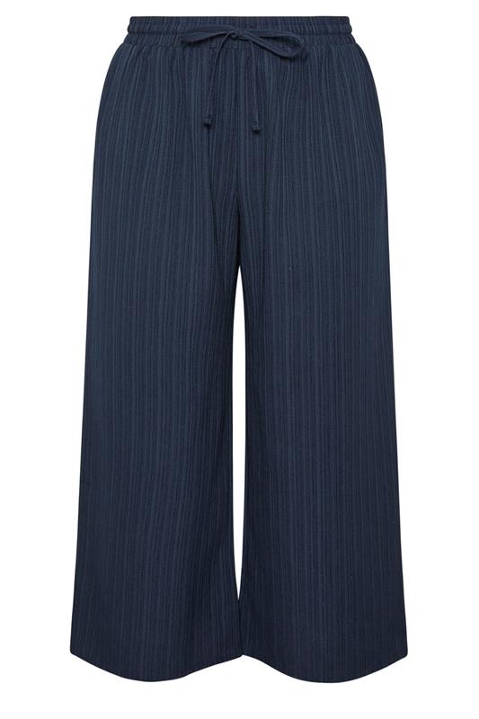 YOURS Plus Size Navy Blue Textured Cropped Trouser  5