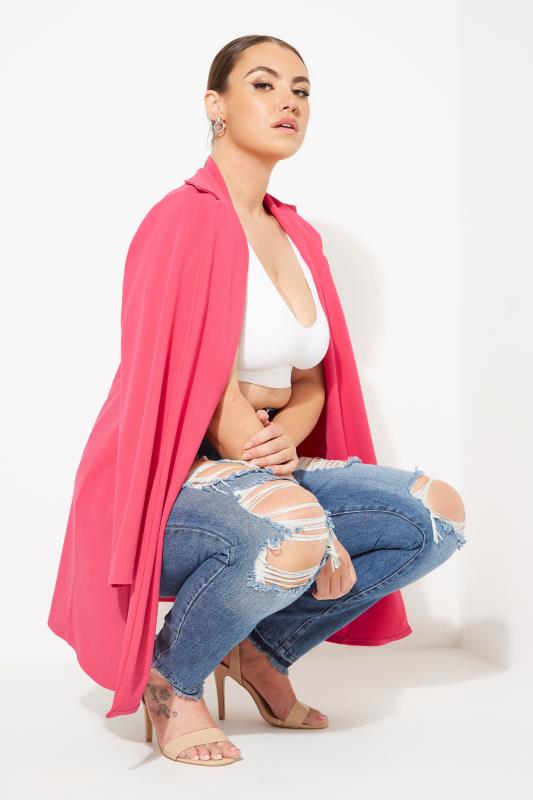 LIMITED COLLECTION Plus Size Hot Pink Longline Blazer | Yours Clothing 7