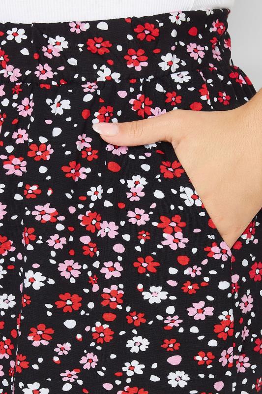 Plus Size Black & Pink Floral Print Jersey Shorts | Yours Clothing 5