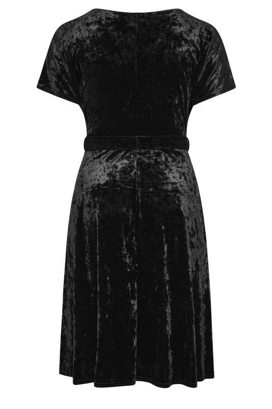 YOURS LONDON Plus Size Black Velvet Wrap Skater Dress | Yours Clothing 7