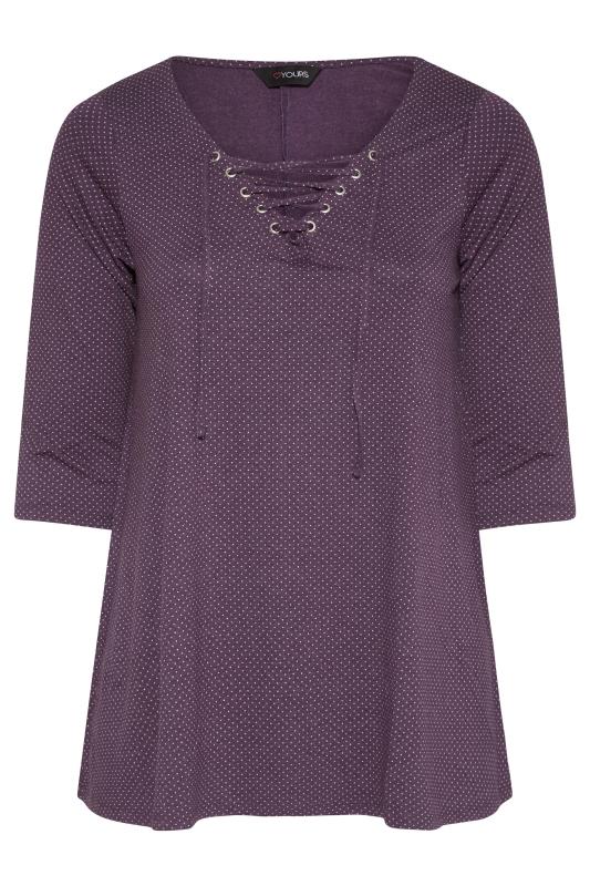 Plus Size Purple Polkadot Lace Up Top  | Yours Clothing 6