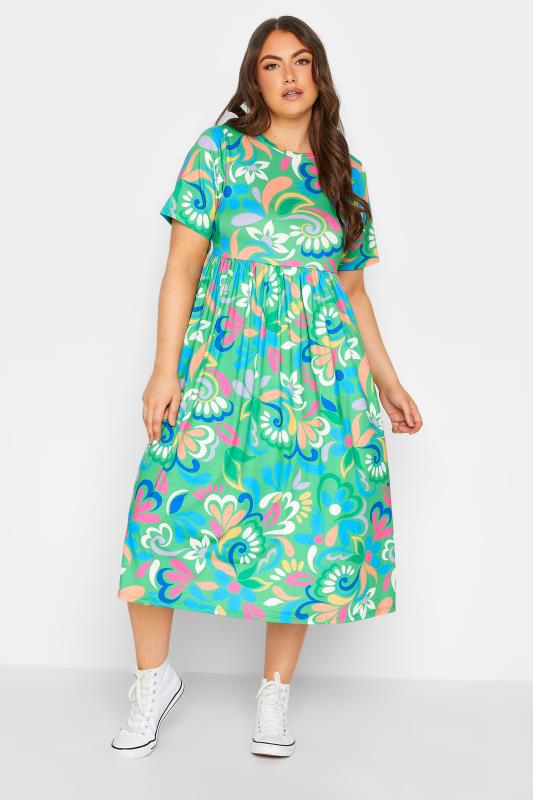  Tallas Grandes YOURS Curve Green Abstract Print Smock Dress