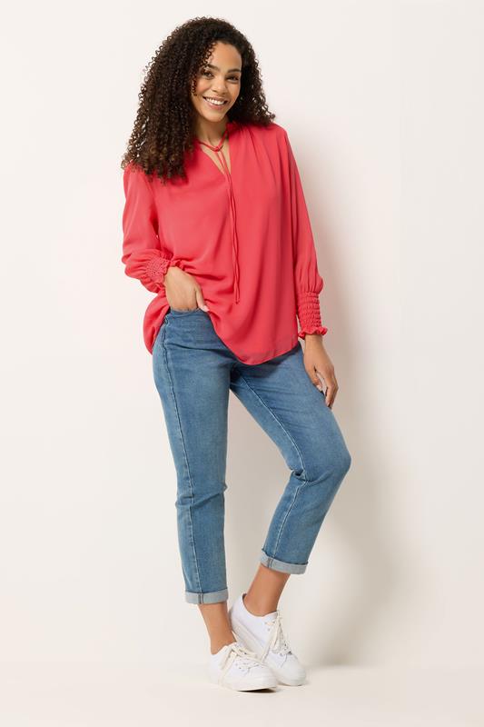 M&Co Orange Tie Neck Blouse | M&Co 1