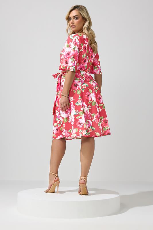 YOURS LONDON Plus Size Red Floral Wrap Skater Dress | Yours Clothing 2