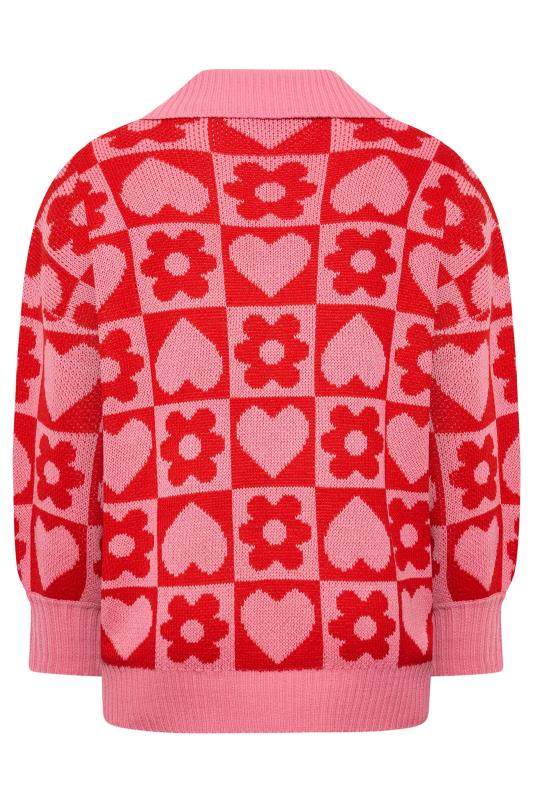 Curve Plus Size Pink & Red Floral Heart Print Knitted Jumper | Yours Clothing 7
