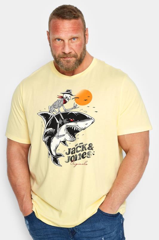 JACK & JONES Big & Tall Yellow Shark Print T-Shirt | BadRhino 1